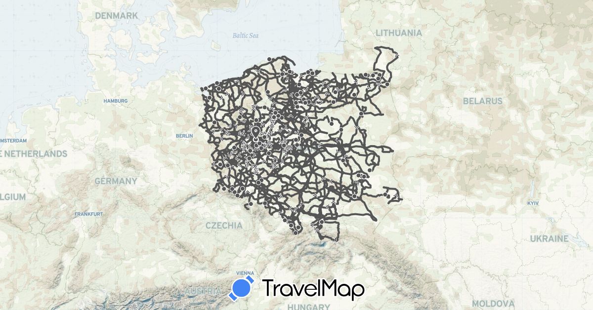 TravelMap itinerary: driving, motorbike in Czech Republic, Poland (Europe)